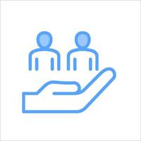 A hand holding a person and two people vector