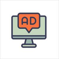 An ad on a computer monitor with a speech bubble vector