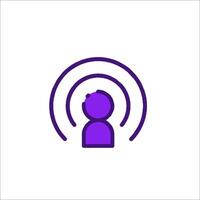 A purple icon with a person in front of a radio vector