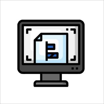 un computadora monitor con un documento icono en eso vector