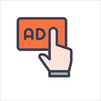 A hand pressing an ad button on a white background vector