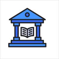 A blue icon of a building with an open book vector