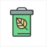A green trash can with a leaf inside vector