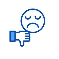 A hand holding a frowning face icon vector