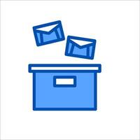 A blue box with envelopes flying out of it vector