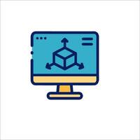 A computer monitor with a cube on it vector