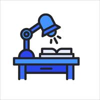 A blue icon of a desk and lamp vector