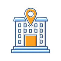 Real estate agency flat icon. Building with location symbol illustration. vector