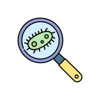 Bacteria and magnifying glass icon illustration, filled line design. vector