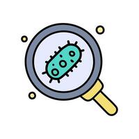 Magnifying glass viewing bacteria color icon illustration. vector