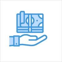 A hand holding a stack of money and a wallet icon vector