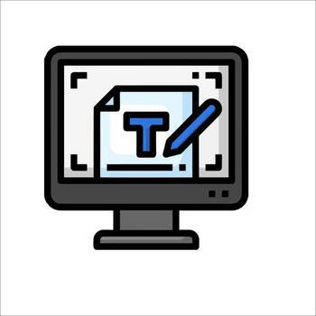 A computer monitor with a pen and paper on it vector