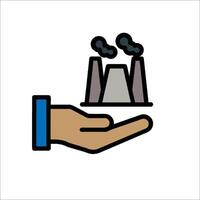 Hand holding a plate with a factory in the background vector