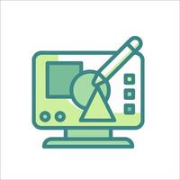 A computer monitor with a pen and a triangle vector