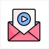 Email envelope icon with a play button vector