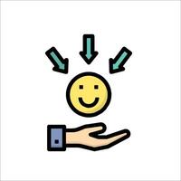 A smiley face is being held by a hand vector