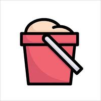 A red bucket with a stick and a spoon vector