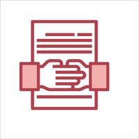 A red line icon of two hands shaking hands vector