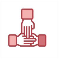 A red and white icon of two hands holding each other vector