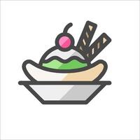 Ice cream icon with a banana and a cherry vector