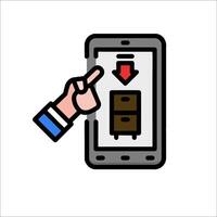 A hand pointing to a smartphone with a file icon vector