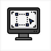 A computer monitor with a blue arrow pointing to it vector