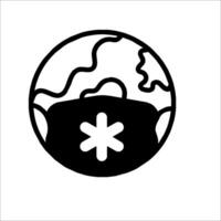 A black and white icon of a globe with a star on it vector