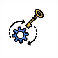 A key and a gearwheel are connected together vector