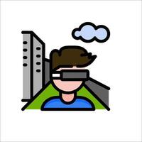 A man wearing a virtual reality headset with a cloud in the background vector