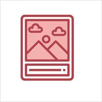 A red icon of a computer screen with mountains and clouds vector