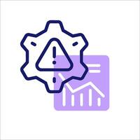 A gearwheel with a graph and a warning icon vector