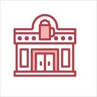 A red line icon of a building with a coffee cup vector