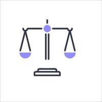 A balance scale icon with a purple background vector