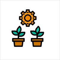 A plant with a gear on top of it and a sun behind it vector