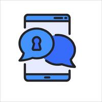 A phone with two speech bubbles and a lock icon vector
