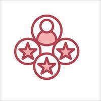 A red icon with five stars and a person in the center vector