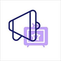 A purple icon with a speaker and a television vector