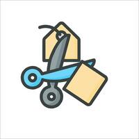 A pair of scissors and a box with a paper vector