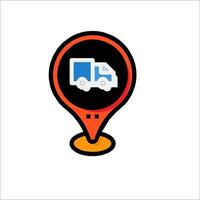 A map marker with a truck on it vector