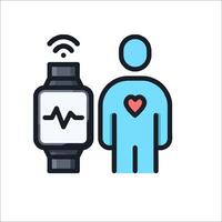 A man with a heart monitor and a smart watch vector