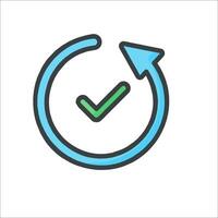 A blue arrow pointing to a check mark icon vector