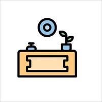 A plant on a desk with a clock and a plant vector