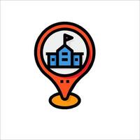 A school building is shown in a map pointer vector