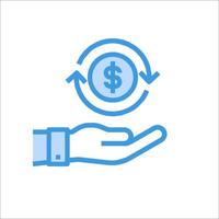 A hand holding a dollar coin and an arrow pointing to the money vector