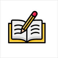 An open book with a pencil on top vector