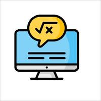 A computer monitor with a speech bubble and an x vector