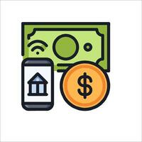 Money, bank, mobile phone, wifi icon vector