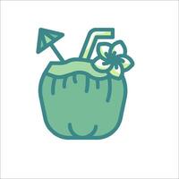 Coconut drink with a straw and a flower vector