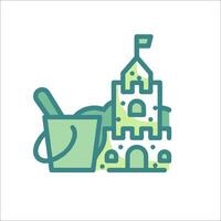 A castle and bucket with a green background vector