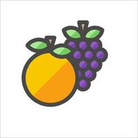 An orange and grape are shown in a flat design vector
